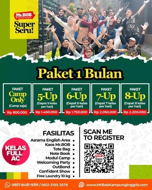 Paket Kursus 1 Bulan - Mr. BOB Kampung Inggris