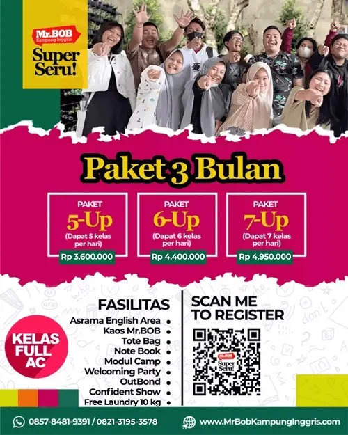 Paket Kursus 3 Bulan - Mr. BOB Kampung Inggris