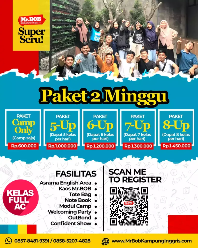 PAKET 2 MINGGU MR BOB 2023 Kampung Inggris Pare Kediri