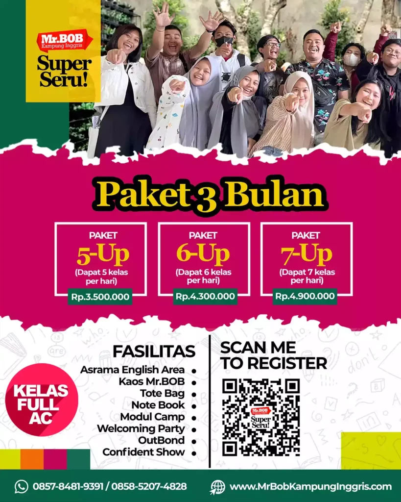 PAKET 3 BULAN MR BOB 2023 Kampung Inggris Pare Kediri