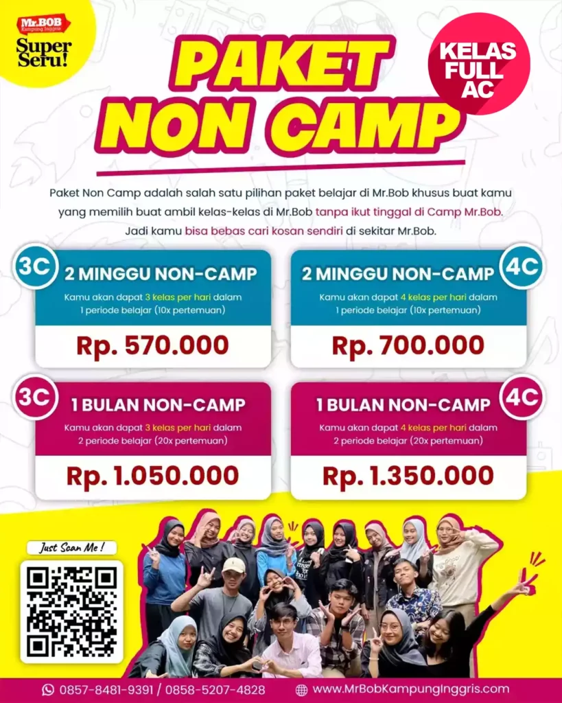 PAKET Non Camp MR BOB 2023 Kampung Inggris Pare Kediri