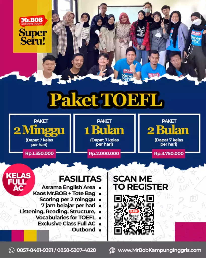 PAKET TOEFL MR BOB 2023 Kampung Inggris Pare Kediri