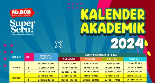 Kalender Akademik Tahun Ajaran 2024/2025 Mr.BOB Kampung Inggris